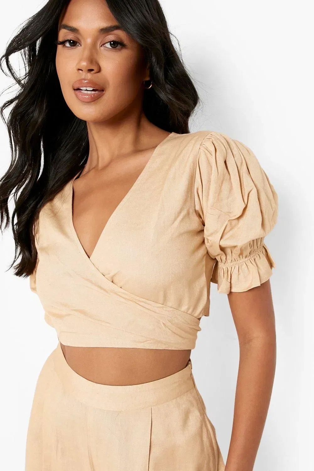 Linen Look Wrap Crop Top