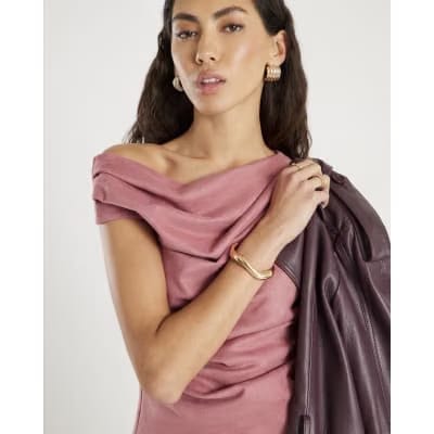 Pink Faux Suede Sleeveless Drape Top