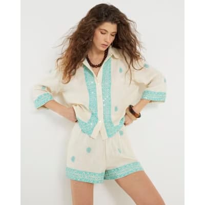 Cream Sequin Embellished Shirt