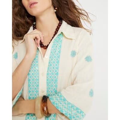 Cream Sequin Embellished Shirt