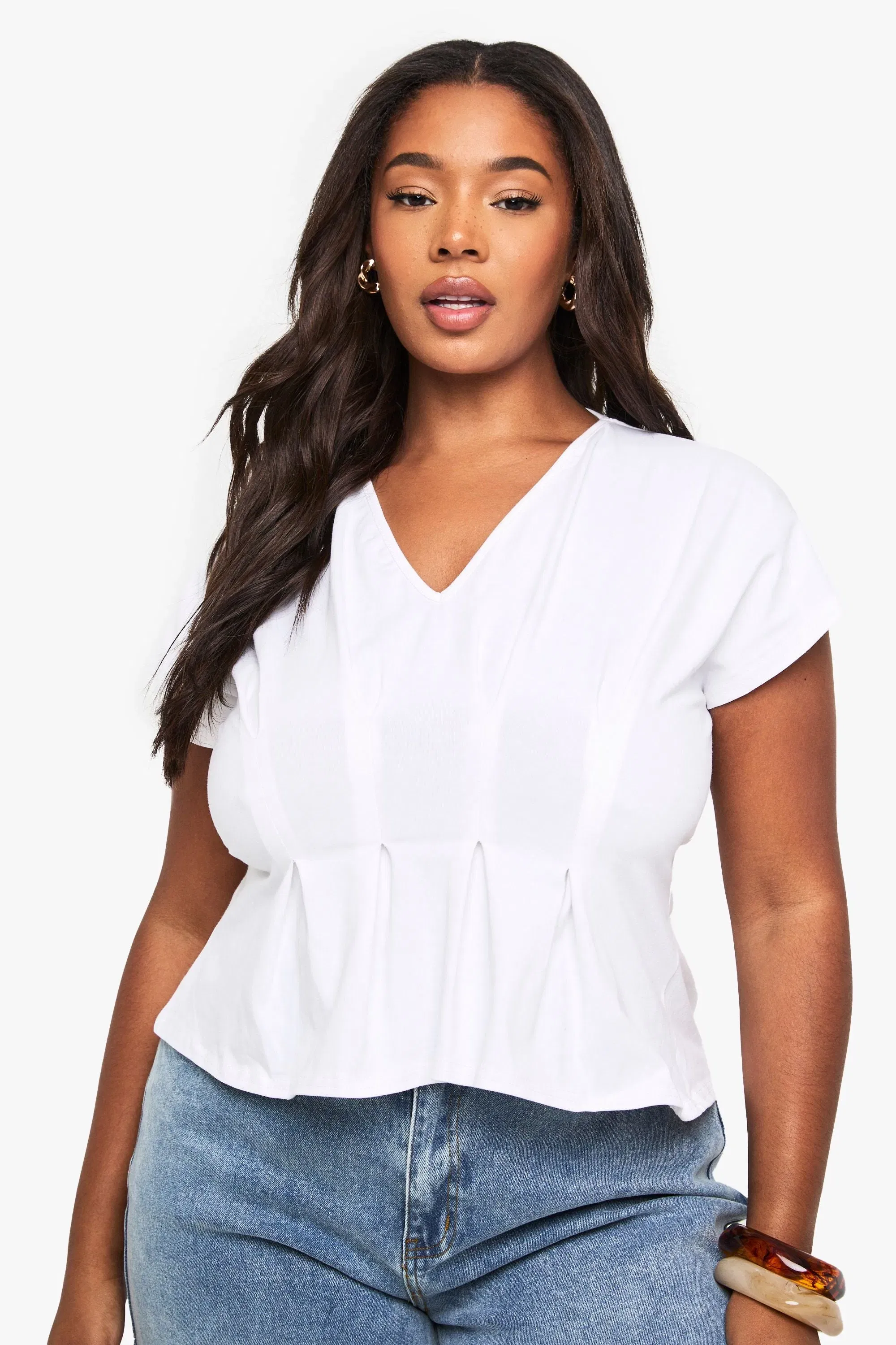 Plus Seam Detail Cotton Peplum Top