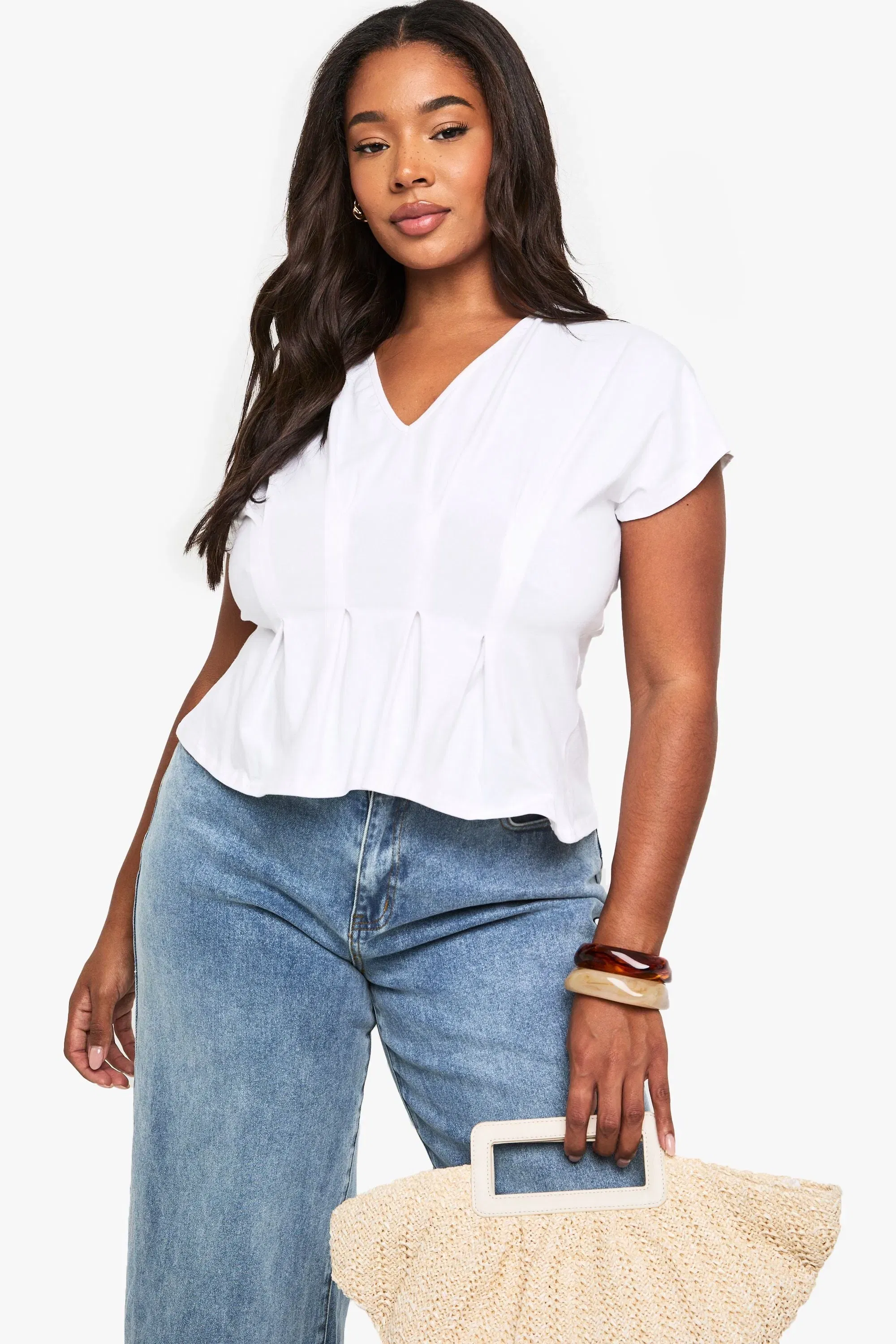 Plus Seam Detail Cotton Peplum Top