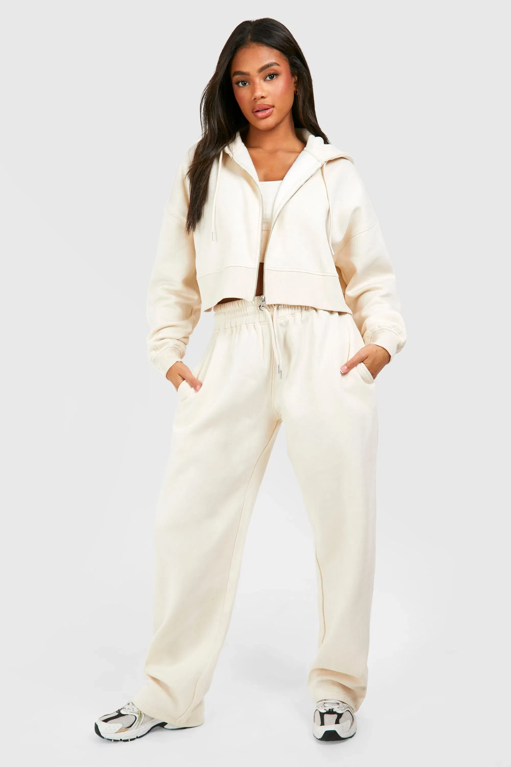 Deep Hem Crop Top 3 Piece Hooded Tracksuit