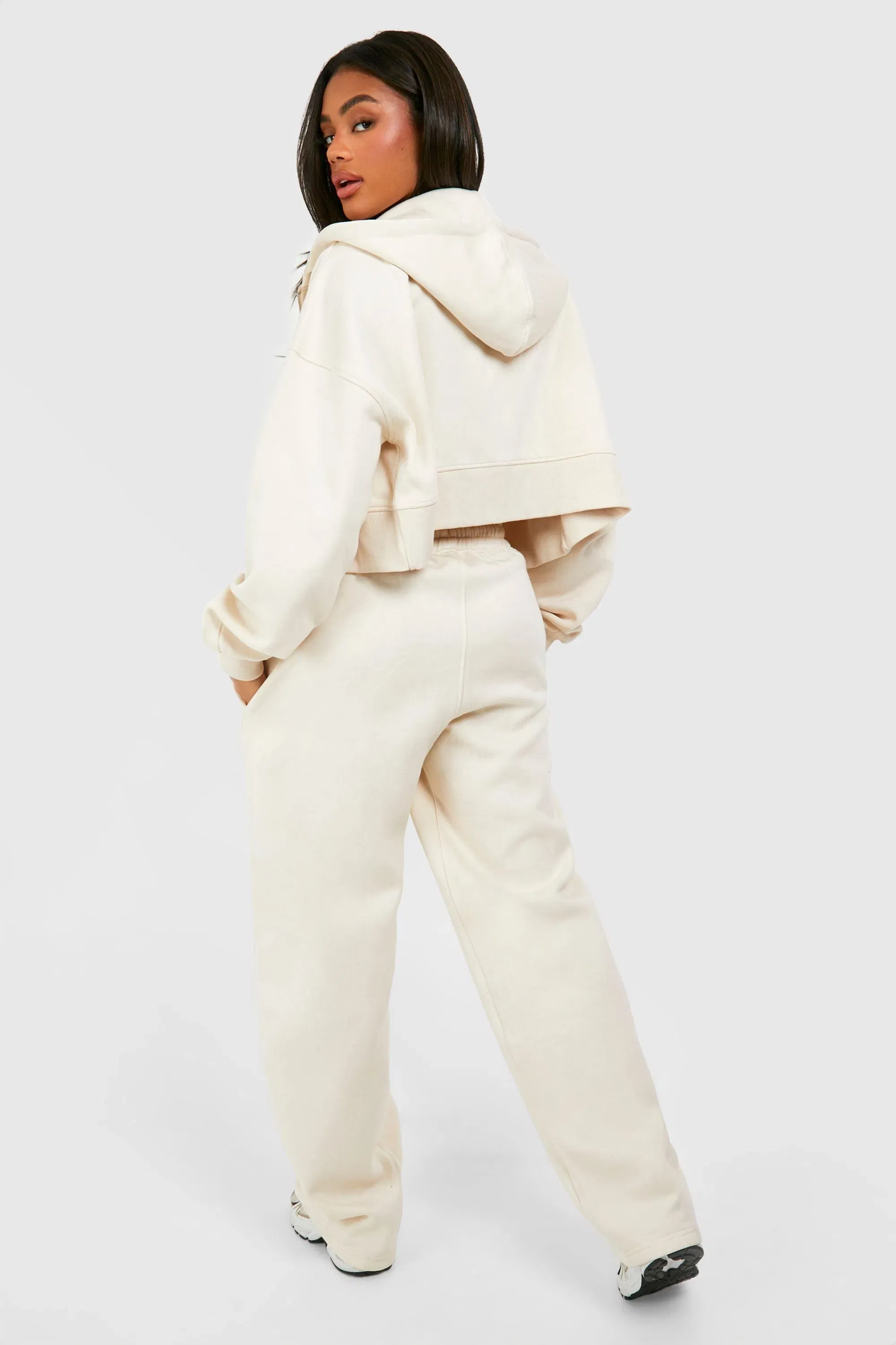 Deep Hem Crop Top 3 Piece Hooded Tracksuit