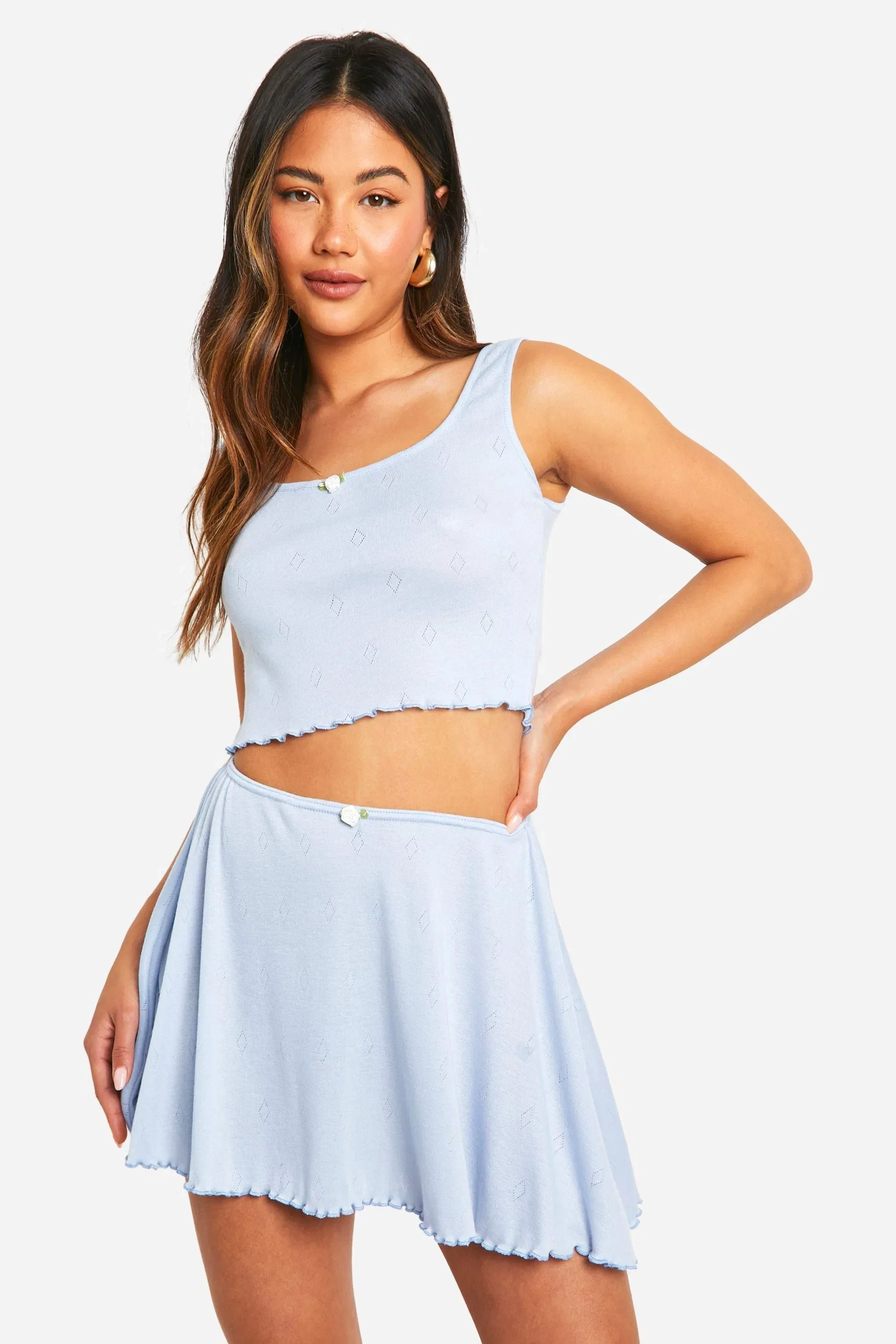 Pointelle Rose Detail Scoop Vest