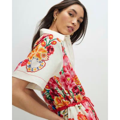 Cream Floral Collared Playsuit