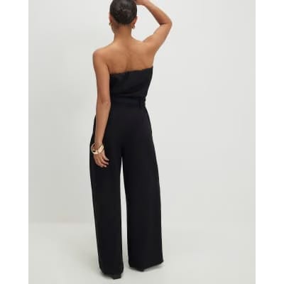 Petite Black Belted Wide Leg Trousers