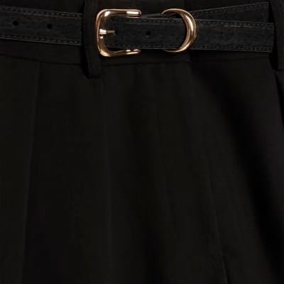 Petite Black Belted Wide Leg Trousers