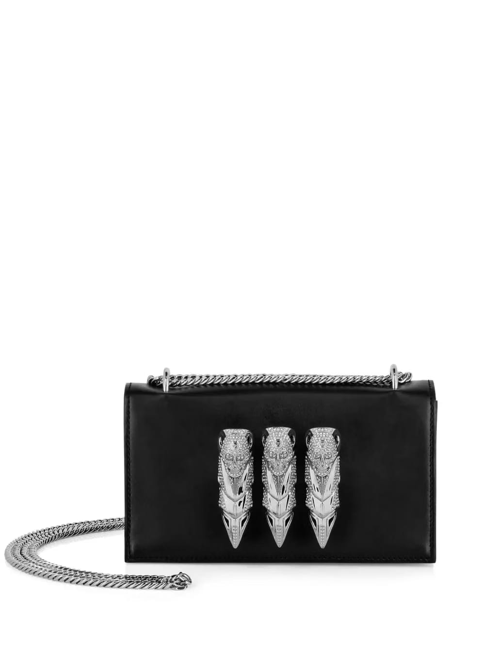 skull-appliqué leather shoulder bag