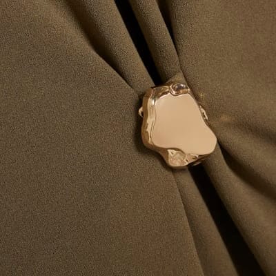 Khaki Short Sleeve Ruched Side Top