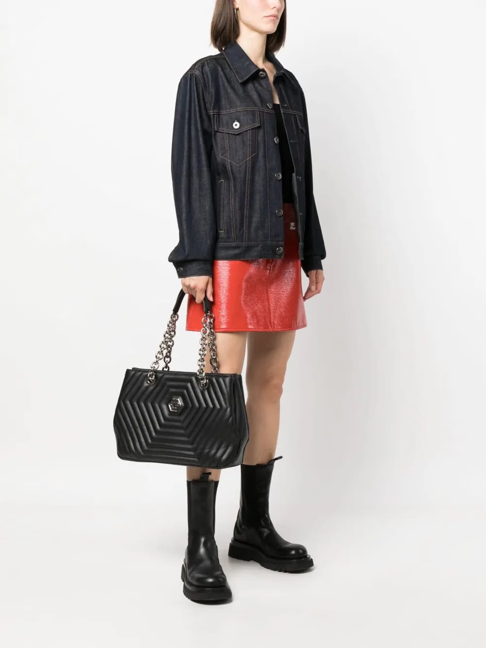 Hexagon quilted leather shoulder bag