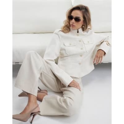 Cream High Waisted Relaxed Straight Leg Jeans