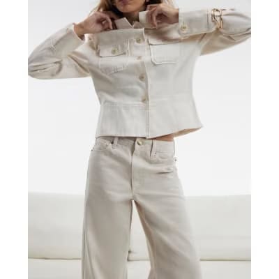 Cream High Waisted Relaxed Straight Leg Jeans