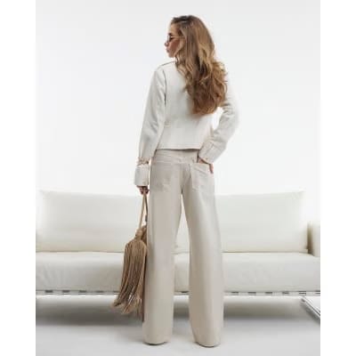 Cream High Waisted Relaxed Straight Leg Jeans