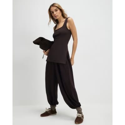 Brown Premium Sleeveless Square Neck Tank Top