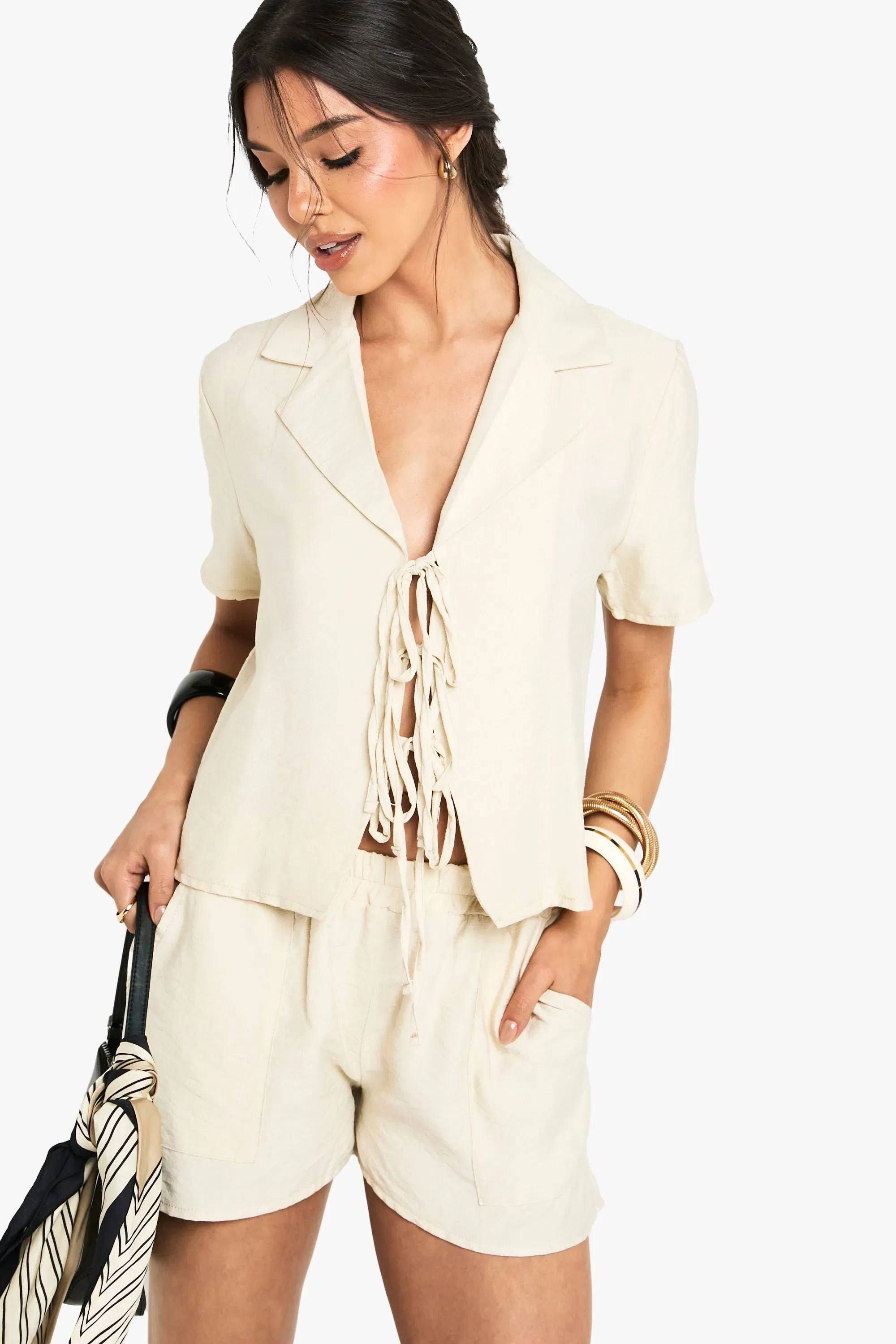 Linen Look Crop Shirt