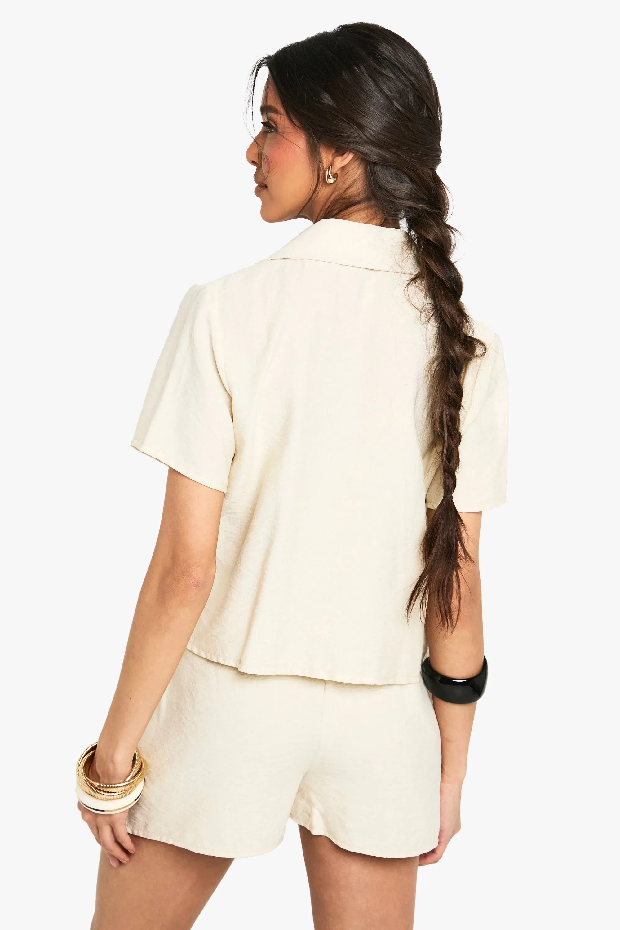 Linen Look Crop Shirt