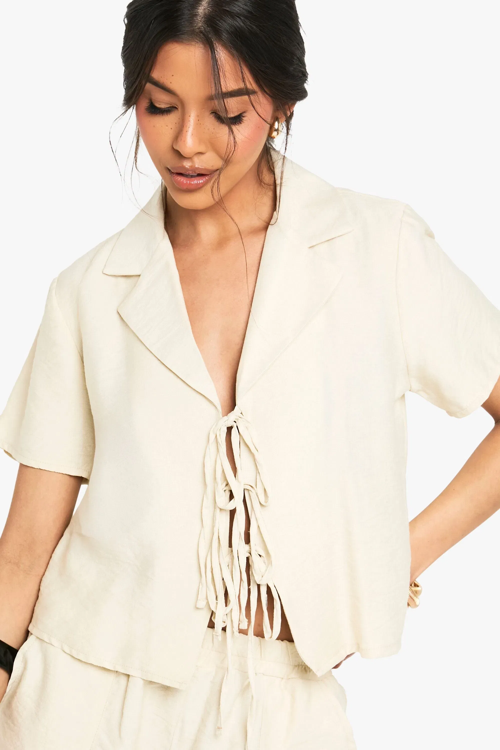 Linen Look Crop Shirt