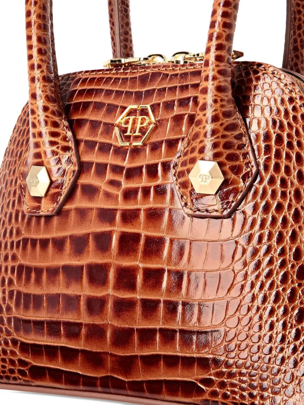 crocodile-effect top-handle tote bag