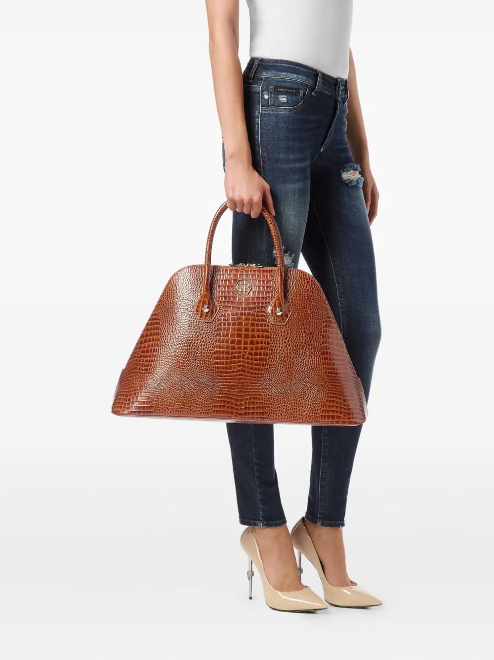 leather top-handle handbag