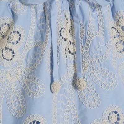 Blue Embroidered Crochet Shorts