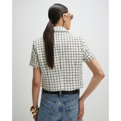 Cream Boucle Checked Short Sleeve Jacket