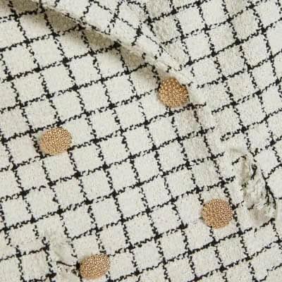 Cream Boucle Checked Short Sleeve Jacket