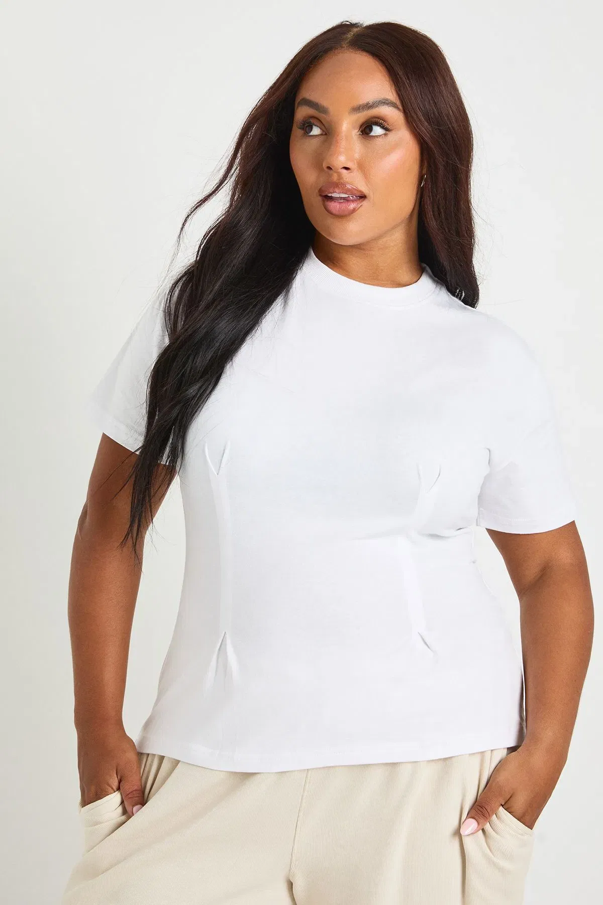 Plus Cotton Cinched Waist T-Shirt