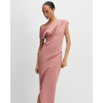 Pink Stretch Draped Midi Dress