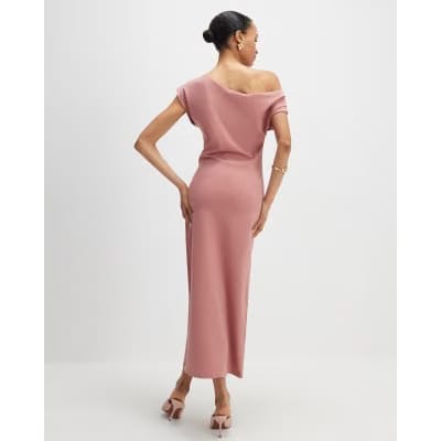 Pink Stretch Draped Midi Dress