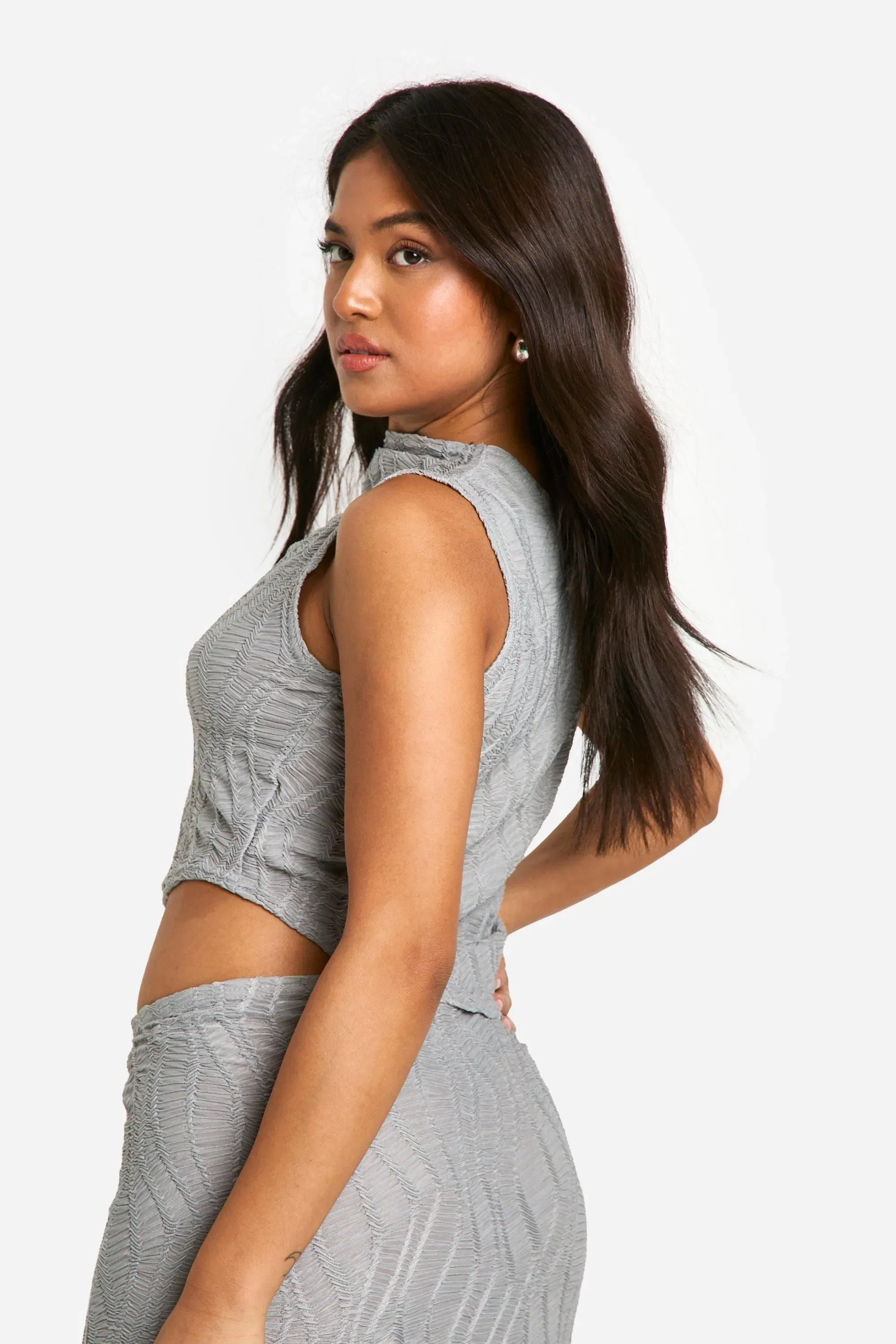 Petite High Neck Textured Top