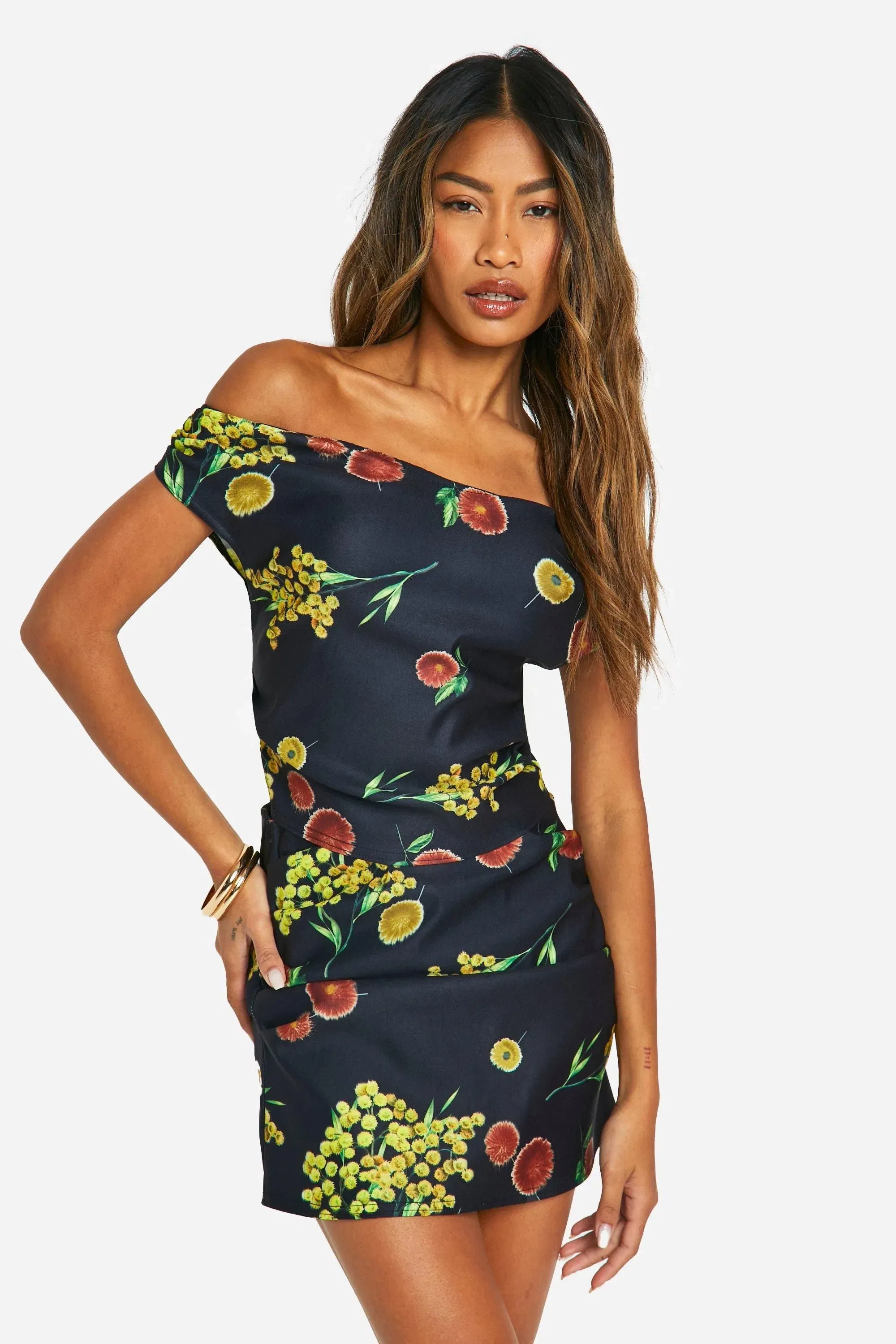 Off The Shoulder Printed Ruched Top