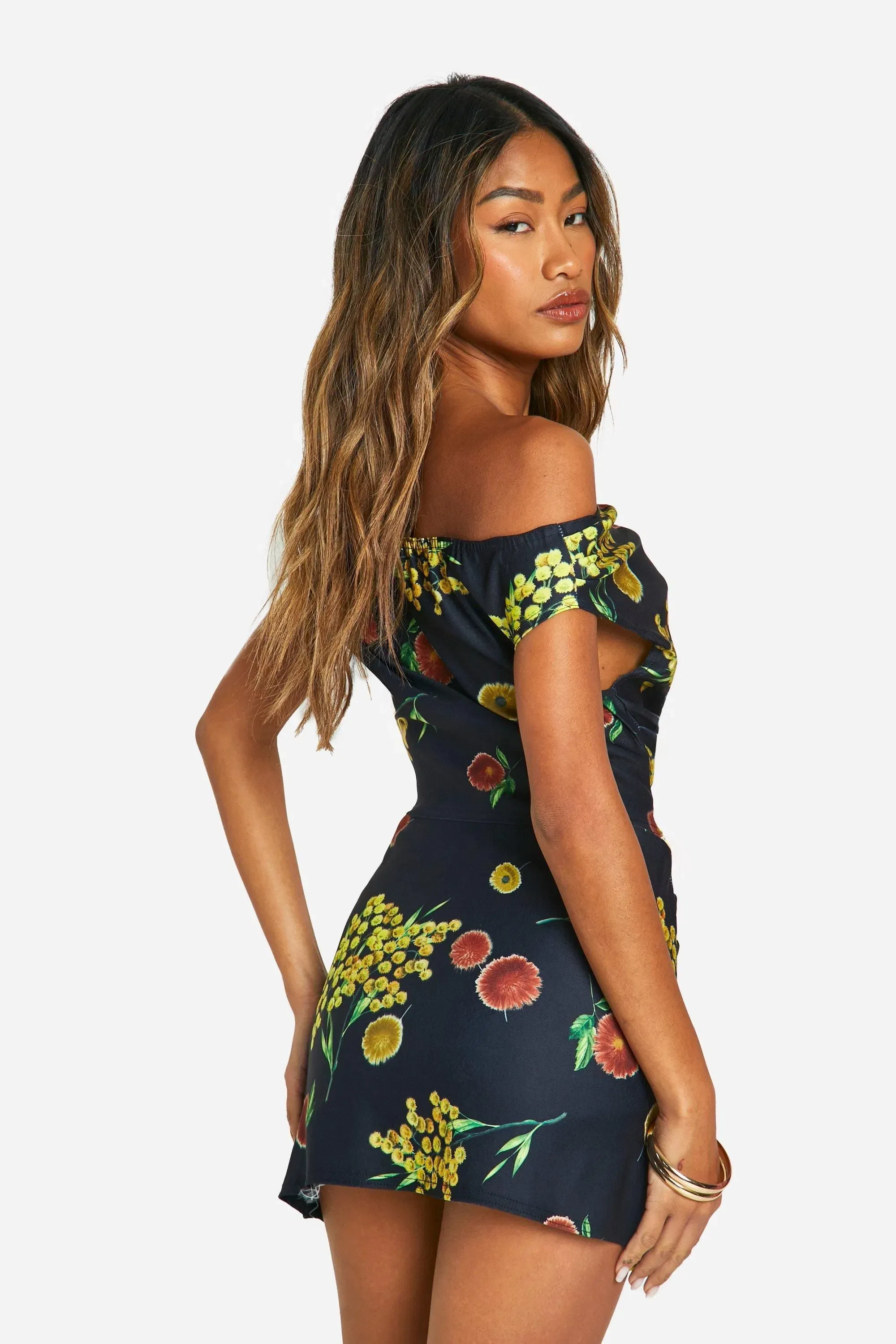 Off The Shoulder Printed Ruched Top