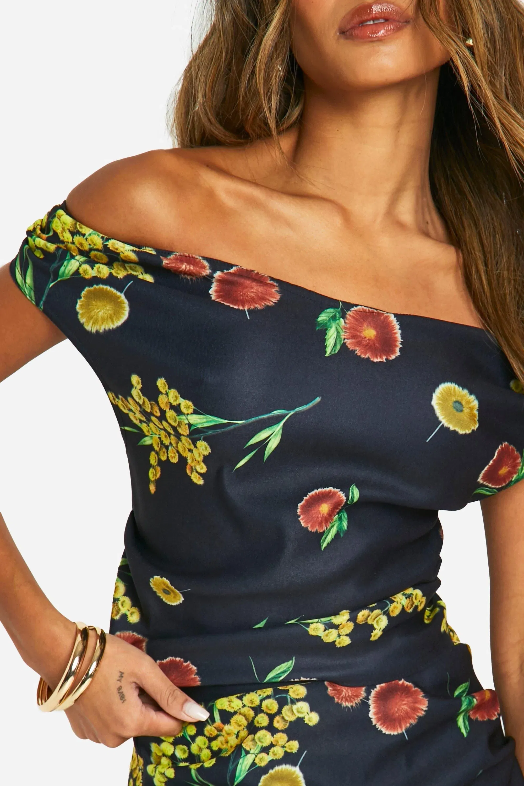 Off The Shoulder Printed Ruched Top