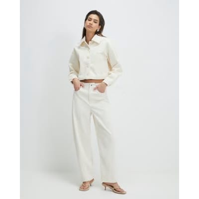 Cream Corduroy Barrel Leg Trousers