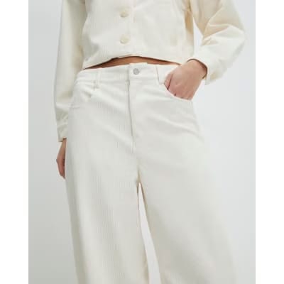 Cream Corduroy Barrel Leg Trousers