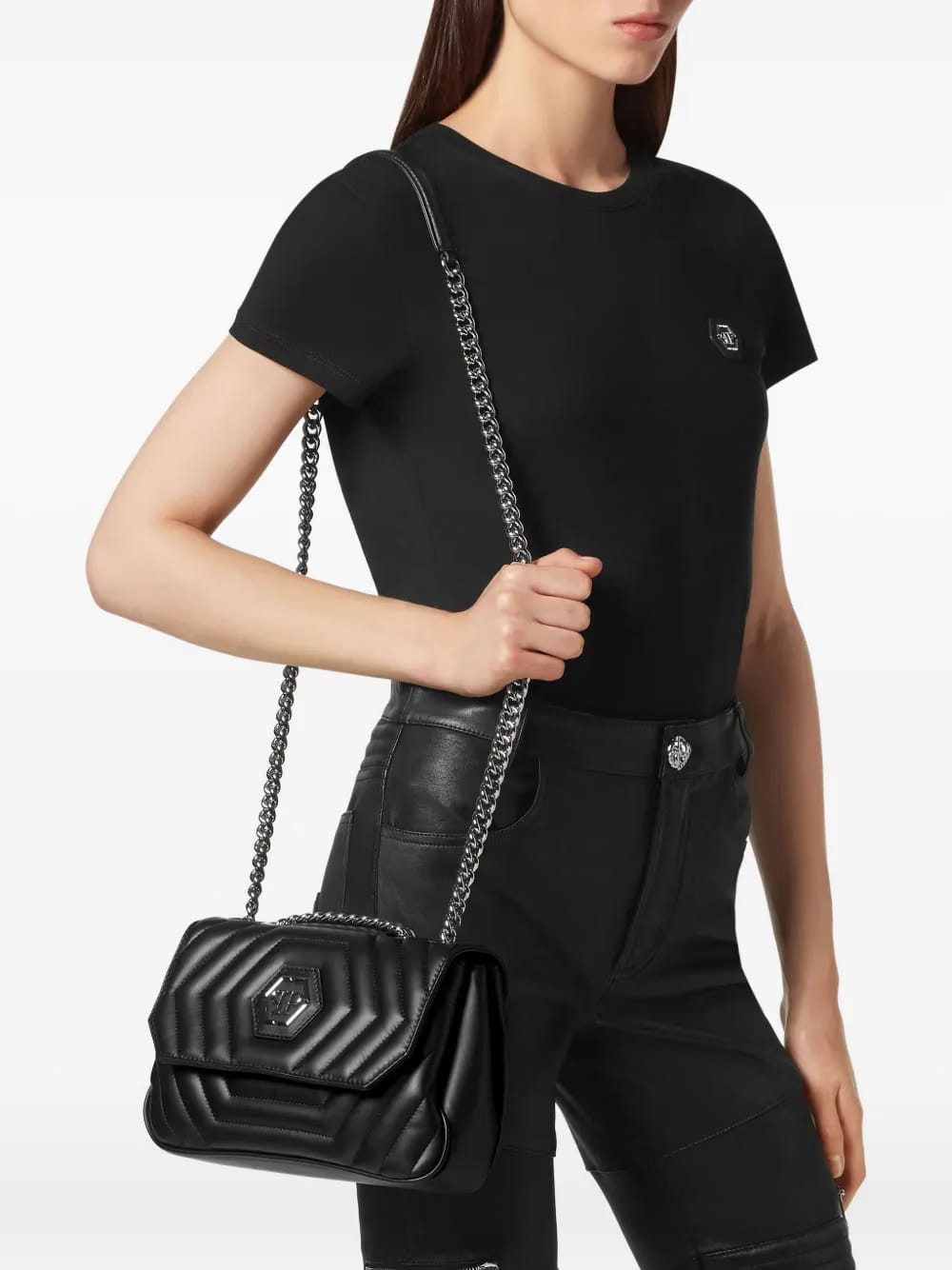 Hexagon leather shoulder bag