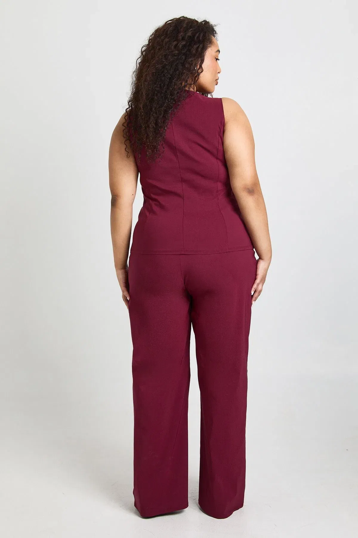 Plus Super Stretch Fitted Long Line Waistcoat & Wide Leg Trousers