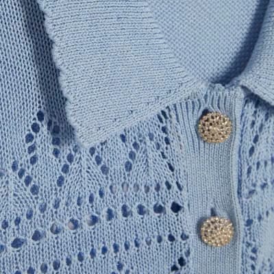 Blue Stitched Knit Polo Top