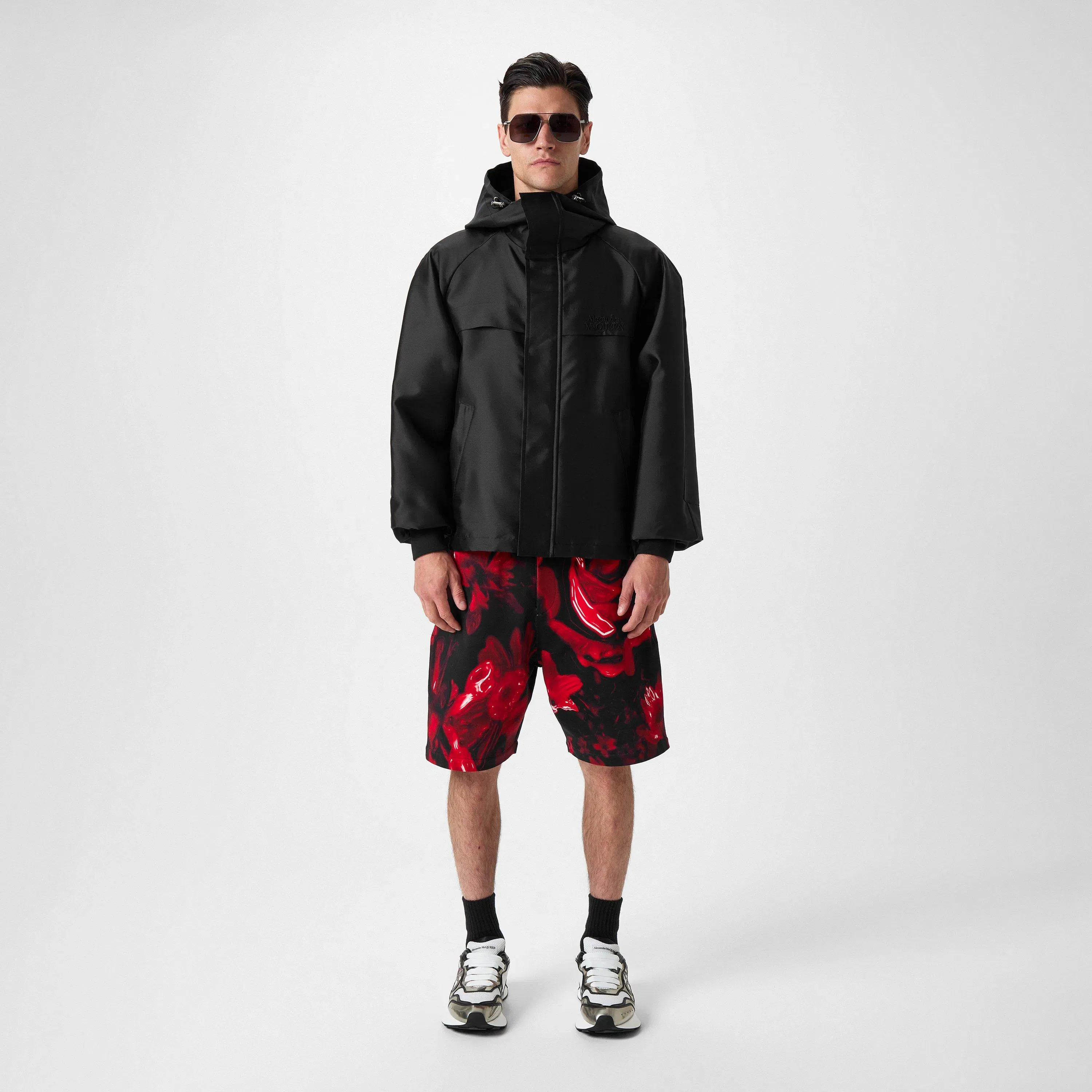 Embroidered Logo Hooded Long Sleeve Windbreaker