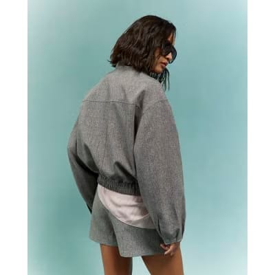 Brown Funnel Neck Bubble Hem Bomber Jacket