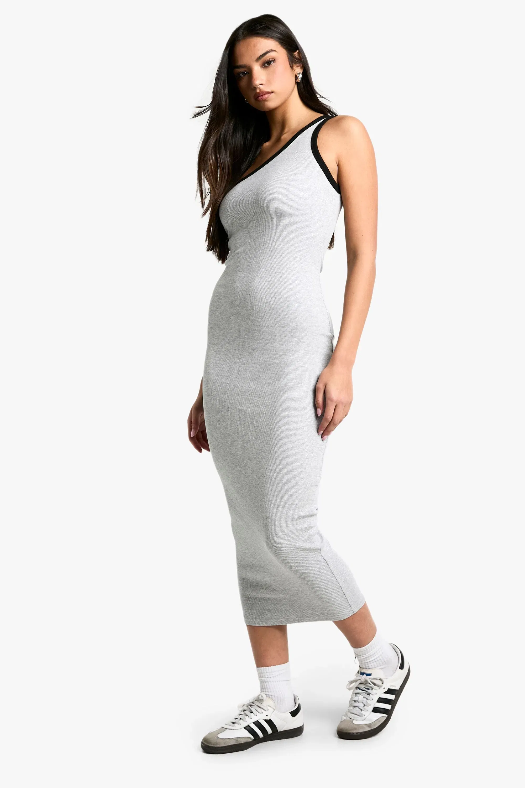 Contrast Binding One Shoulder Midaxi Dress