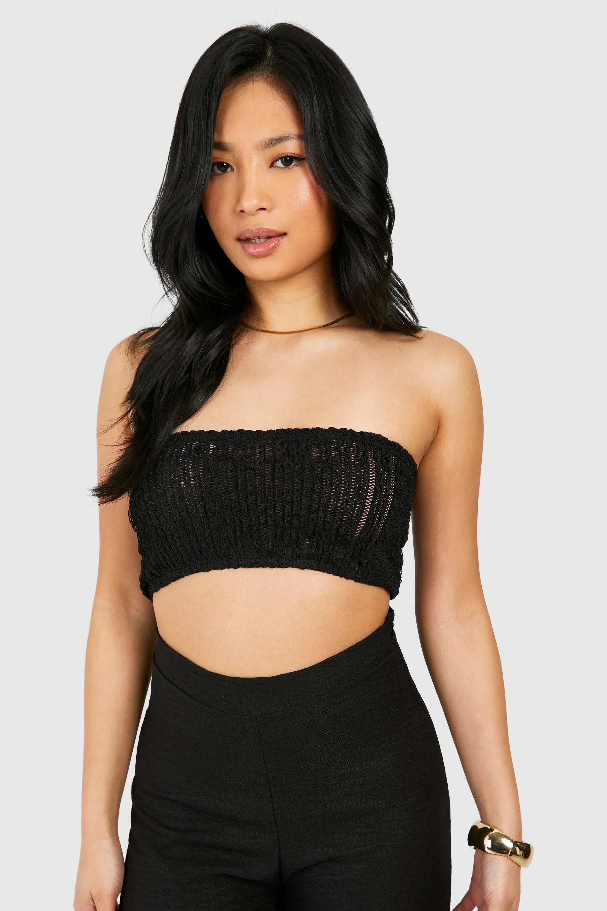 Petite Textured Crinkle Bandeau Top