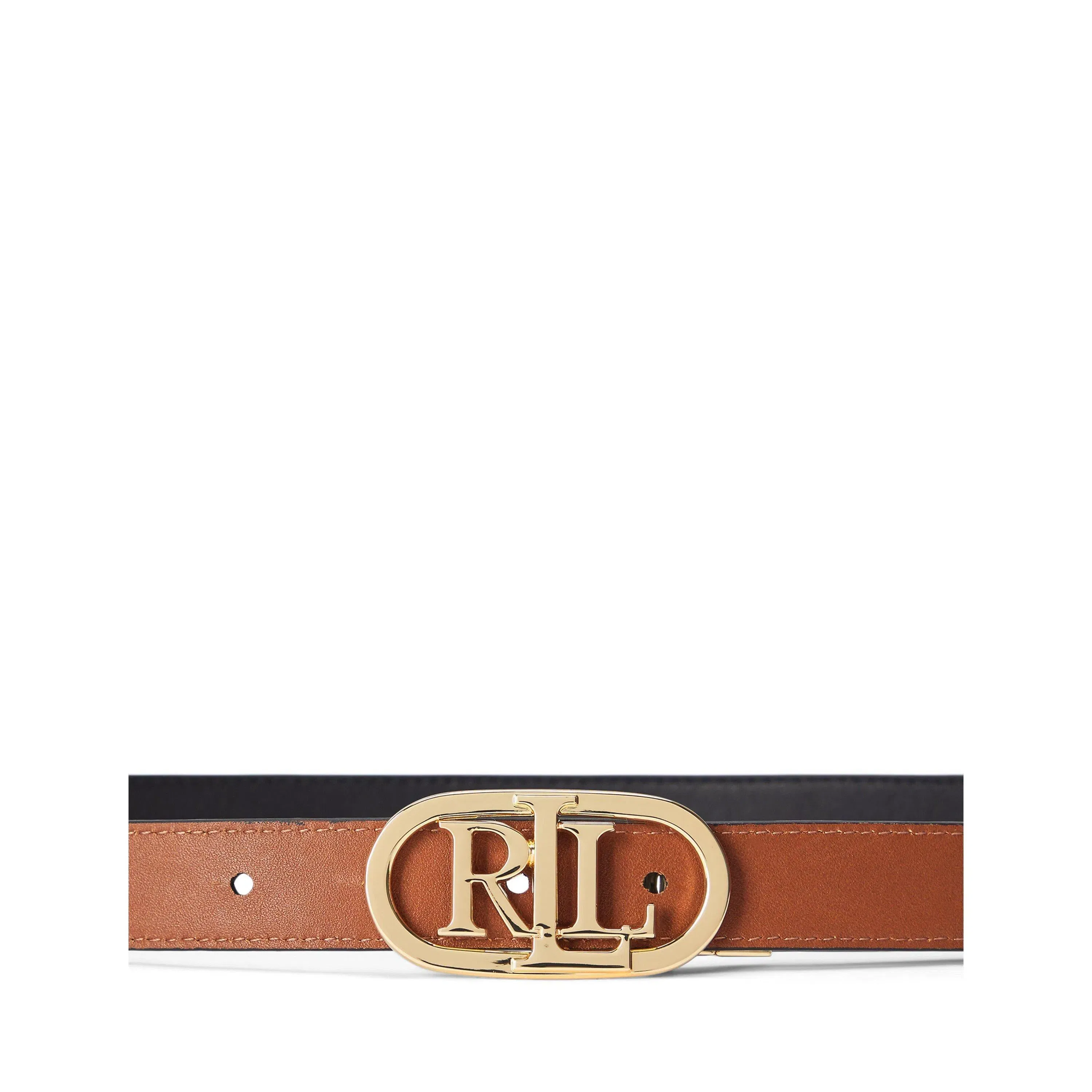 Oval-Logo Reversible Leather Skinny Belt