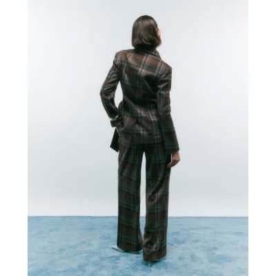 Brown Check Wide Leg Trousers