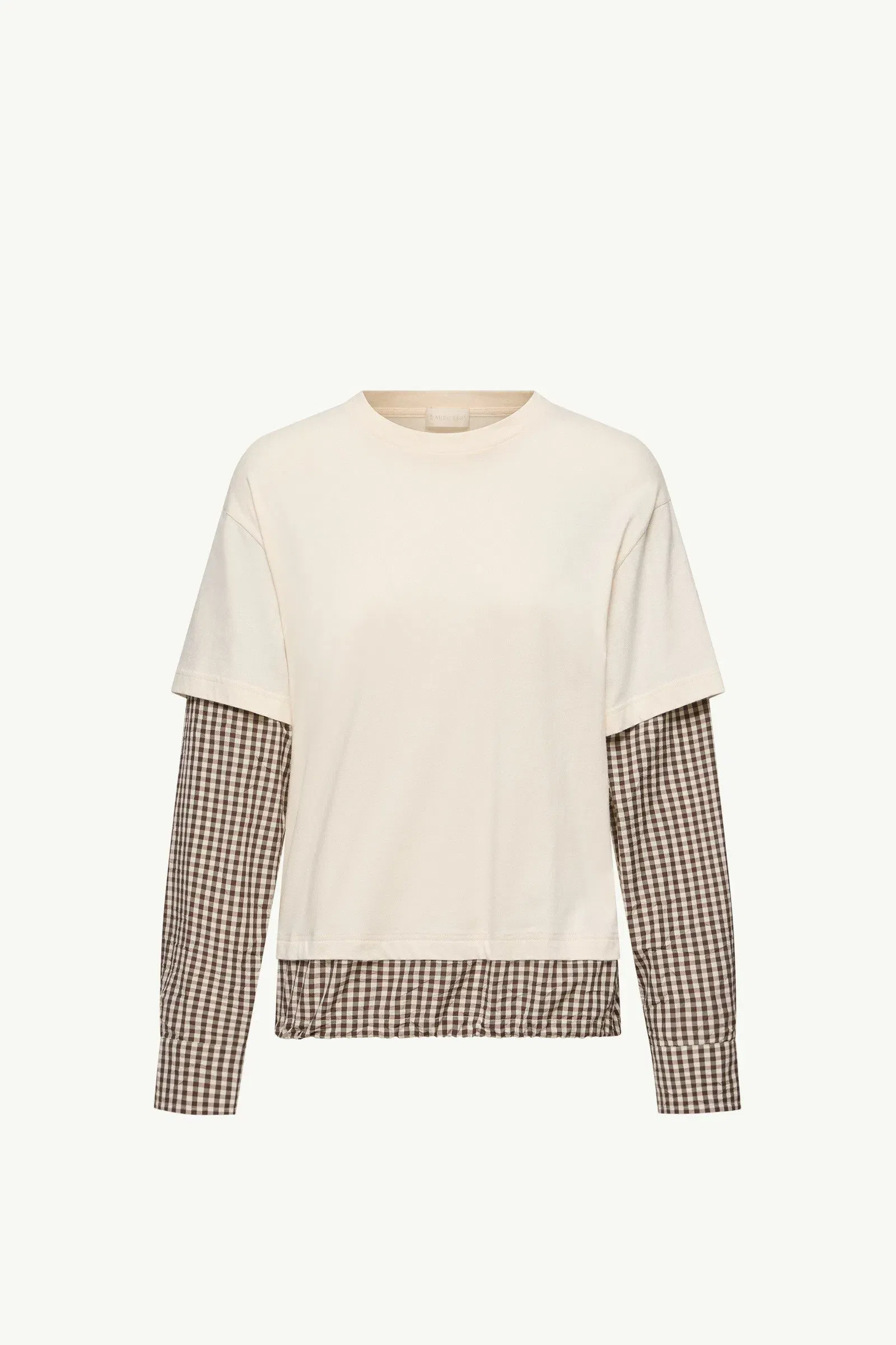 Moncler Layered-Effect Vichy Cotton Blend T-Shirt Light Beige Light Beige