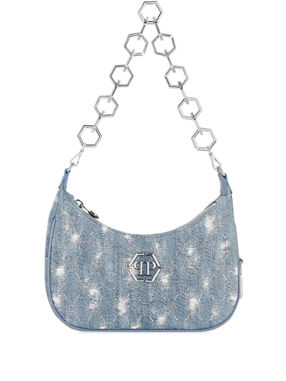 monogram distressed denim shoulder bag