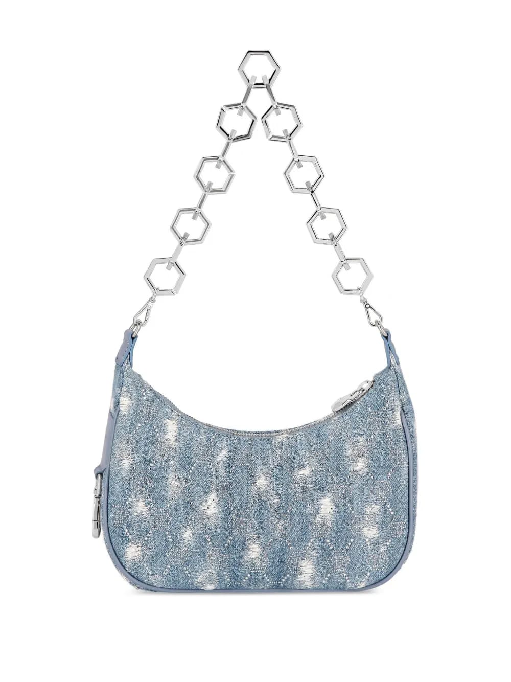 monogram distressed denim shoulder bag