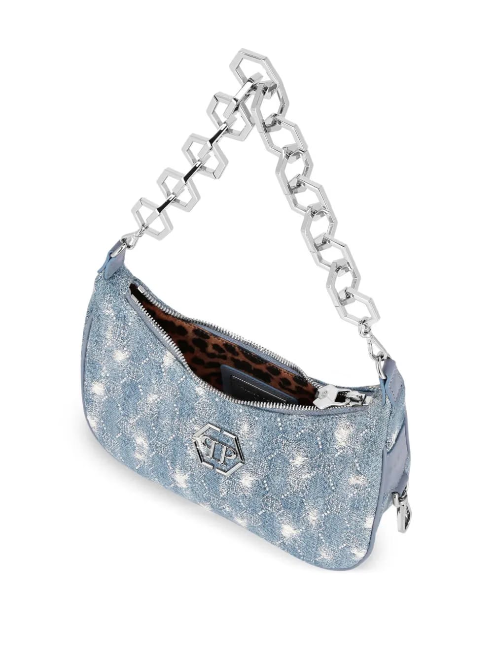 monogram distressed denim shoulder bag