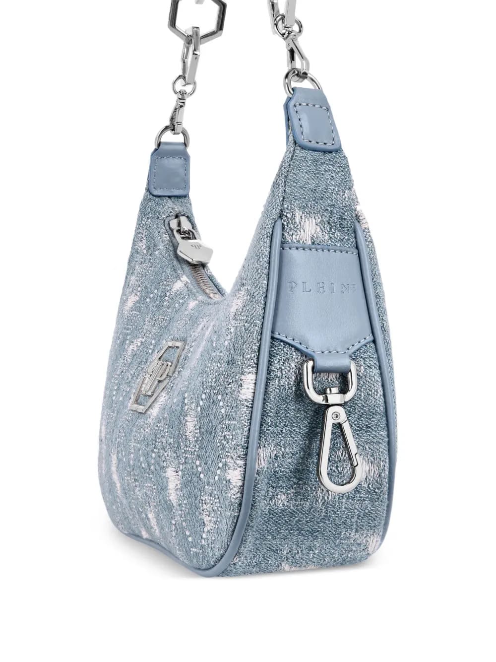 monogram distressed denim shoulder bag